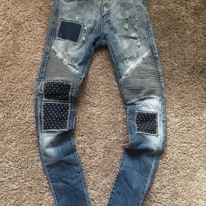 Rue21 Men's Blue Distressed Skinny Jeans with Patchwork